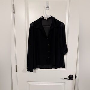 C’EST TOI Black Sheer Button-Up Blouse
